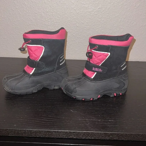 Totes Tammy Girls' Winter Pink Black‎ Boots Size 11 Waterproof Rain Boot EUC - Picture 5 of 9